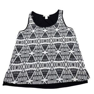 August Silk Women's Black & White Mixed Media Boho Aztec Print Sleeveless Top